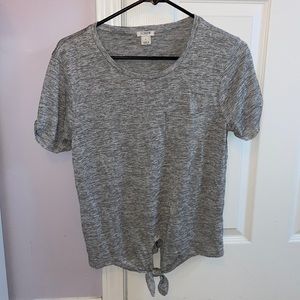 J Crew grey and white striped tee with a knot